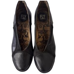 Fly London Yani Shoes Womens Size 40 Black Leather Wedge Platform Pump Chic